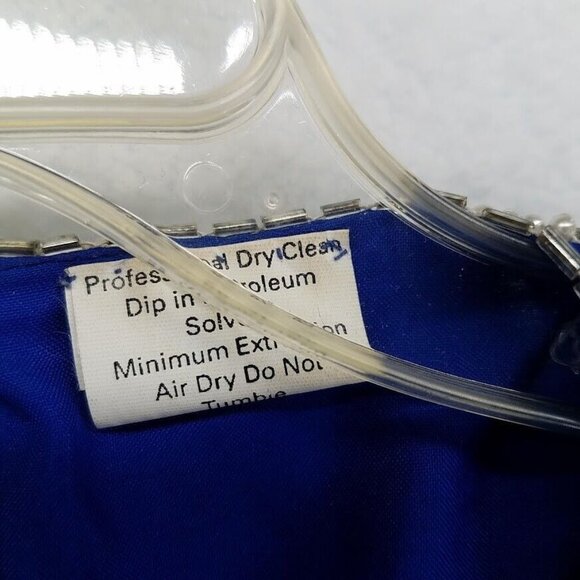 Vintage 2 Piece Silk Blouse Skirt Set Size 10 Blue Silver Beaded Shoulder Pads - Picture 11 of 12